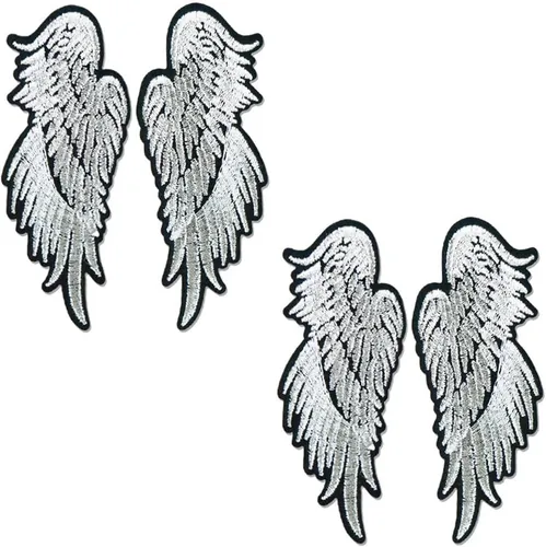 2 pares de alas de ángel de plata bordadas para coser en parches de reparación de tela 2 pares-AW-plateado