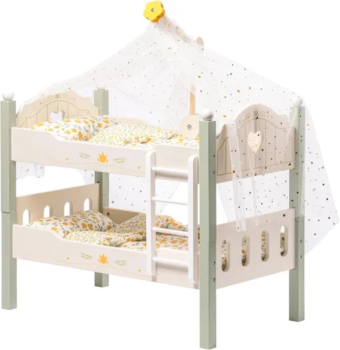 Miniatura 8 de ROBOTIME Litera para Muñeca de Bebé, Cuna de Muñeca de Madera para Muñecas de 18 Pulgadas, Juguete de Muebles para Muñeca American Girl con Ropa