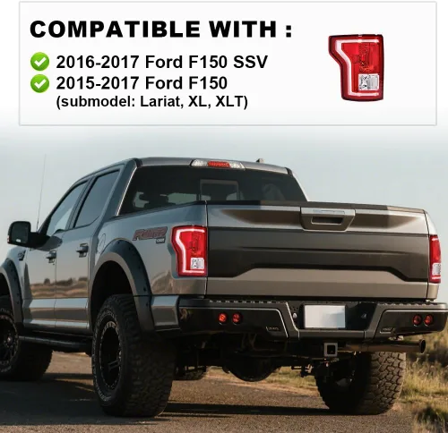 Miniatura 3 de CROSSDESIGN Conjunto de luz trasera sin bombillas lado izquierdo rojo compatible con Ford F150 SSV 2016 2017/Fit F150 (submodelo: Lariat, XL, XLT)