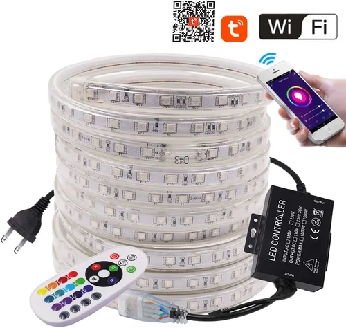 Miniatura 7 de Tira de luces LED, WiFi 110-130V RGB regulable, impermeable, 5050 60 LED/m, con controlador de 1500 W, compatible con Alexa, Google Home, iOS