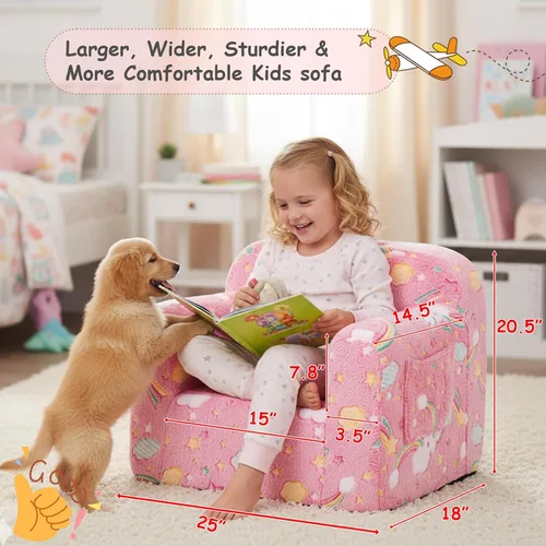 Miniatura 3 de Tiita Sofá para niños, sofá para niños con asa de transporte, sofá portátil de espuma para niños, sofá infantil que brilla en la oscuridad, silla