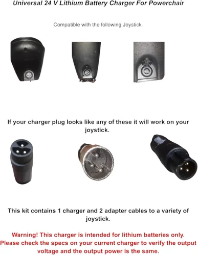 Miniatura 2 de Cargador de batería de litio de 24V 2A Clase 2 para silla de ruedas plegable con motores sin escobillas, con tres enchufes. 2 cables adaptadores