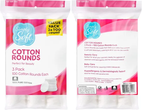 Miniatura 8 de Medline Simply Soft Cotton Round (300 unidades), almohadillas de algodón 100% absorbente y texturizado, sin pelusas