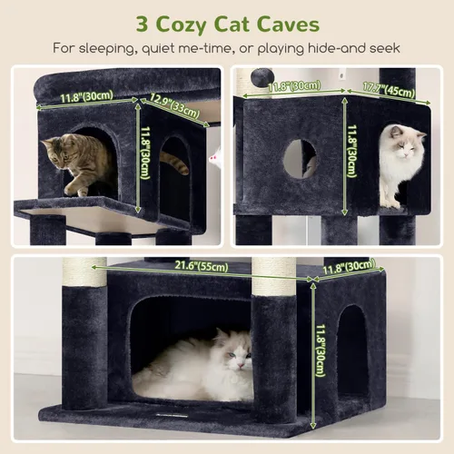 Miniatura 2 de Globlazer Árbol grande para gatos, torre de escalada de varios niveles de 80 pulgadas de alto, condominios para gatos, torre rascador para Gris