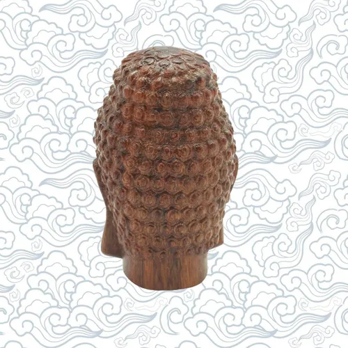 Miniatura 4 de Estatua de cabeza de Shakyamuni de Buda sonriente meditante, hecha a mano, de madera, anhelada a mano, decoración de buena suerte, regalo