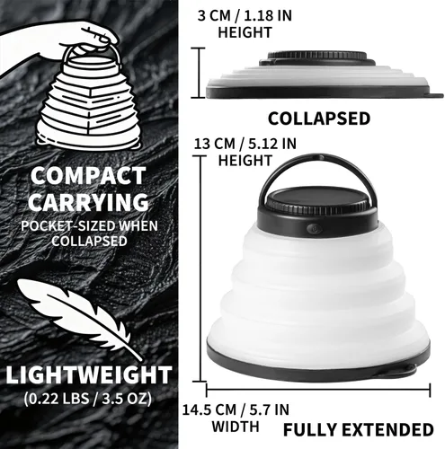 Miniatura 2 de Paquete de 2 luces plegables para campamento, funciona con pilas, linterna LED plegable, para campamento, luz blanca cálida, impermeable, lámpara