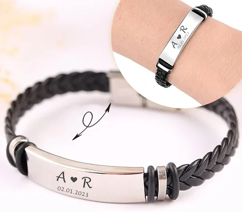 Miniatura 8 de Personalized Mens Bracelet Leather Engraved Bracelet Gift for Boyfriend Him Husband Dad Best man Customized Gifts Christmas Birthday Wedding