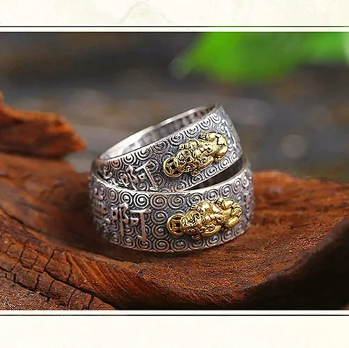 Miniatura 4 de JAJAFOOK Feng Shui - Anillo budista de buena suerte, amuleto de riqueza, Pixiu, dragón, loto, Jingang Chu, anillo de boda para hombres y mujeres