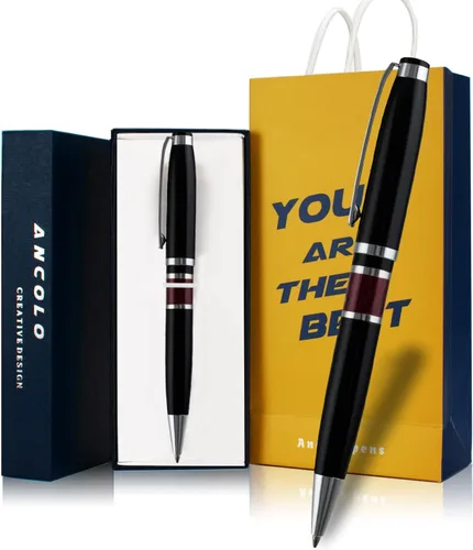 Ancolo Bolígrafo personalizado: bolígrafos ejecutivos para hombres, mujeres, caja de regalo de bolígrafo de metal y 2 recambios de tinta negra Rojo