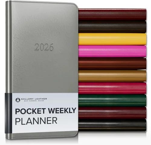 Miniatura 121 de Gallery Leather Agenda semanal y mensual grande 2025-2026, agenda y cuaderno con elegantes bordes de página dorados dorados, 12 meses, cactus Cactus