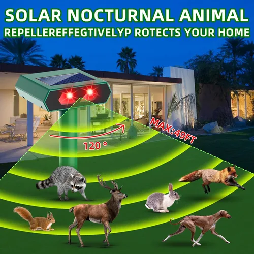 Miniatura 2 de Repelente solar nocturno de animales 2025, repelente de ciervos al aire libre con luz LED roja, paquete de 4 unidades impermeables para gato