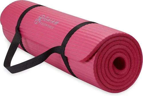 Gaiam - Tapete de yoga, pilates y ejercicio, tapete grueso de 2/5 pulgadas (0.394 in) con correa de transporte fácil de sujetar para entrenamientos