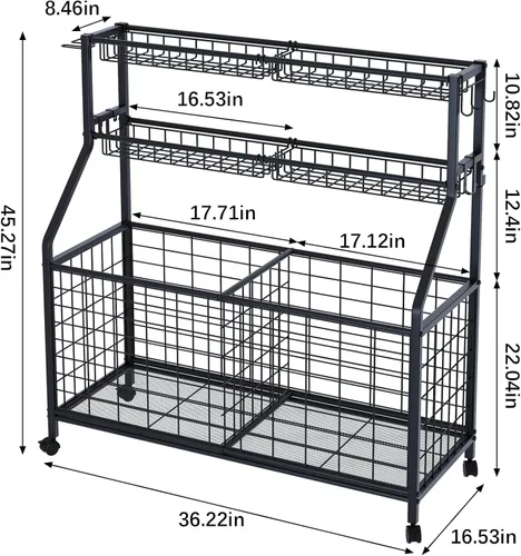 Miniatura 3 de Estante de almacenamiento de bolas, carrito organizador de equipo deportivo grande para garaje, gimnasio en casa, almacenamiento de equipo deportivo