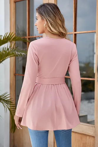 Miniatura 5 de OUGES Túnicas de maternidad para mujer, camisas de manga largacorta, cuello en V, ropa de maternidad para lactancia, blusa casual de embarazo