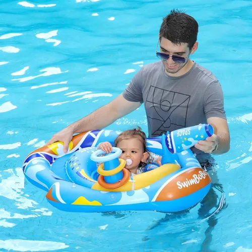 Miniatura 3 de Anillo flotador de piscina para bebé con toldo ajustable y asiento de seguridad para piscina de juguete para edades de 6 a 36 meses