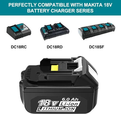 Miniatura 4 de Worthmah Paquete de 2 baterías de litio de 6000 mAh 18 V de larga duración para batería Makita de 18 V BL1860B BL1850B BL1815 BL1840B BL1815