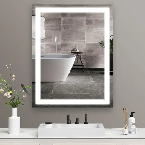 Espejo de baño LED Yeeopp 61x81 cm, color único 6000K, súper brillante, espejo LED para baño iluminado para montaje en pared, espejo de tocador con