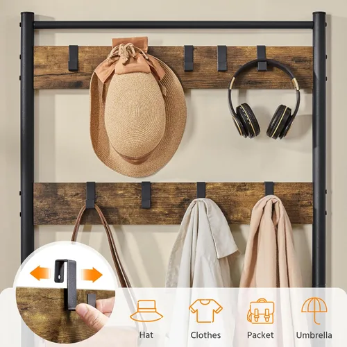 Miniatura 6 de Yaheetech - Perchero, 3 en 1, árbol de pasillo con banco y almacenamiento para zapatos, banco independiente para entrada con perchero, Marrón rústico