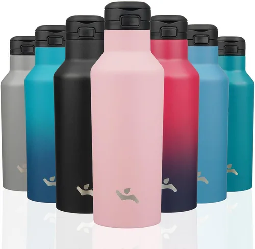 Miniatura 15 de Konokyo - Botella de agua aislada con popote, termo de agua de acero inoxidable de doble pared de 17 onzas con 2 tapas, azul lago
