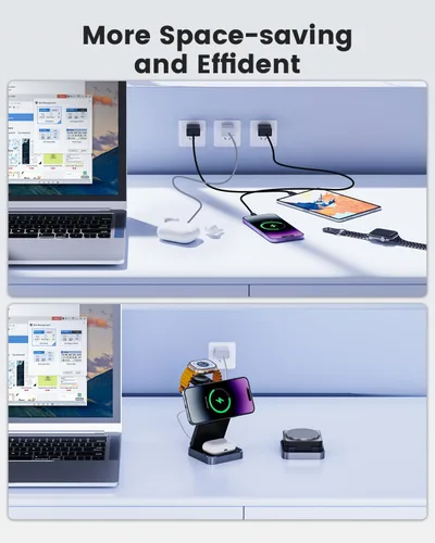Miniatura 5 de Cargador inalámbrico 3 en 1 para iPhone, estación de carga inalámbrica rápida de 15 W compatible con cargador Mag-Safe, cargador de viaje plegable