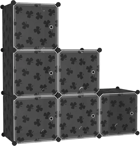 C&AHOME Organizador de almacenamiento en cubos con puertas, estantes de 6 cubos, estantería modular de plástico DIY, estantería de almacenamiento de