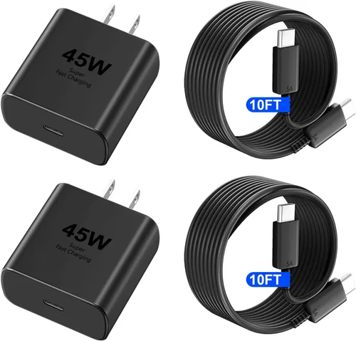 Cargador para iPhone 17 16 Pro Max de carga rápida, 45W USB C Cargador súper rápido bloque con cable de carga tipo C de 3.05m para iPhone 17 Pro