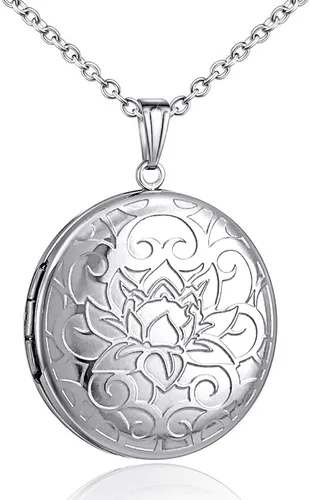 YOUFENG - Collar de relicario que guarda fotos. Collares de relicarios de flores. Colgante bañado en oro de 18 quilates. Regalos para mujeres Niña
