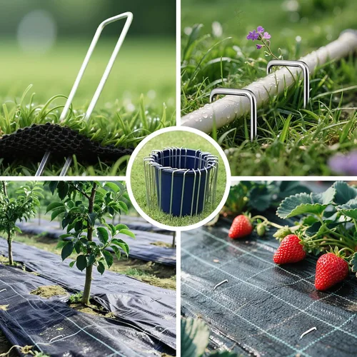 Miniatura 6 de Landscaple - 30 grapas de tela galvanizada en forma de G + 30 grapas de jardín en forma de U con mazo de goma, estacas de tierra para césped