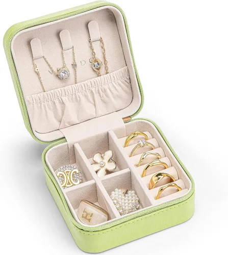 Miniatura 74 de Vlando Regalos de boda – Organizador de viaje de joyería pequeña de piel sintética, estuche de viaje para anillo, mini joyero para aretes, collar