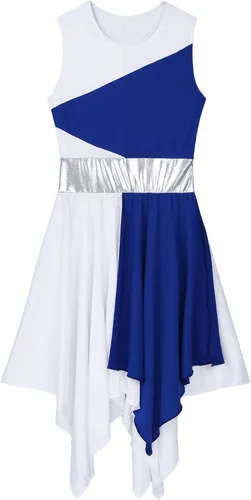 Miniatura 115 de easyforever Vestido de baile sin mangas con bloques de color para mujer, alabanza litúrgica, ropa de baile lírico, vestido de bata de adoración