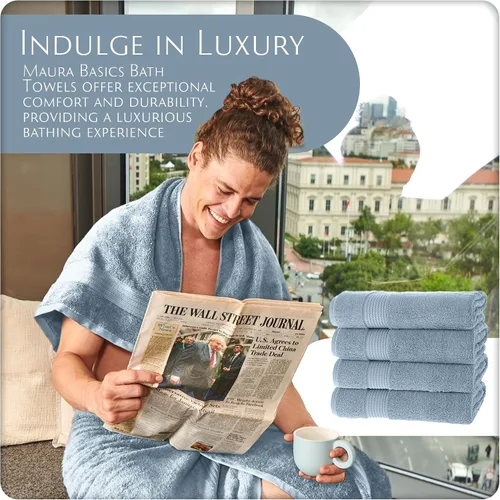 Miniatura 5 de MAURA Basics - Toallas de baño de 100 % algodón turco con bucles de gancho. Juego de toallas de felpa absorbentes de lujo extra grandes para baño