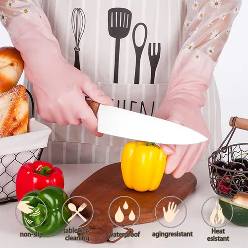Miniatura 5 de KAQ Guantes de lavado de platos, 3 pares de guantes de goma antideslizantes reutilizables para cocina, jardinería, hogar Pequeño