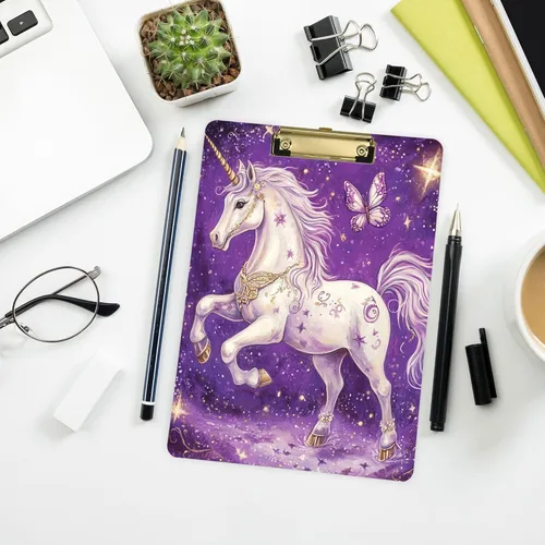 Miniatura 7 de Portapapeles de plástico con diseño de galaxia estrellada de unicornio, diseño de moda, para estudiantes, niños, mujeres y hombres, tablero de clip