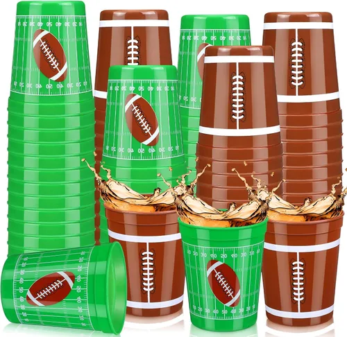 Norme 24 tazas de fútbol de plástico a granel de 16 onzas reutilizables con temática de fútbol, suministros de fiesta de cumpleaños, decoración de