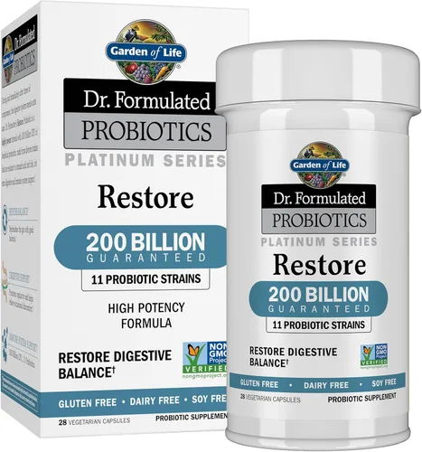 Garden of Life Dr. Formulated Probiotics Platinum Series Restore 200 mil millones de UFC garantizados, fórmula probiótica de alta potencia, vegano,