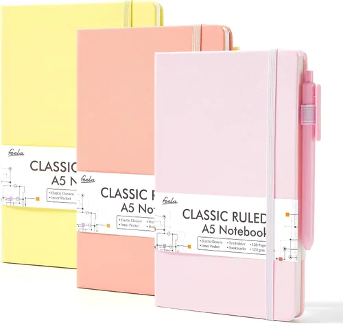Miniatura 12 de feela Paquete de 3 Cuadernos Diarios a Granel, Cuaderno de Tapa Dura Clásico con Rayas Rayado Diarios con Soporte para Bolígrafo para Mujeres Niñas