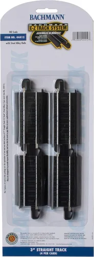 Miniatura 4 de Bachmann Trenes - PISTA A PRESENTACIÓN E-Z 3" RECTA (4/tarjeta) - Riel de aleación de acero con plataforma negra - Escala HO
