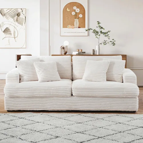Miniatura 10 de Sofá de pana moderno de 79.3 pulgadas, sofá biplaza de pana con 4 almohadas y reposabrazos anchos, cómodo sofá tapizado de 2 plazas para sala
