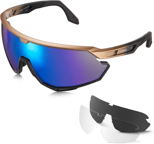 CARFIA Gafas de sol polarizadas de ciclismo para hombre - 3 lentes intercambiables UV400/a prueba de golpes/HD Vision CA5390