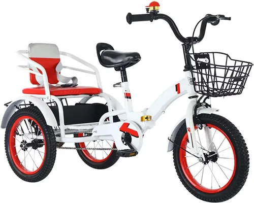 Miniatura 9 de Folding Kids trikes with Parent Handle,3-10 Years Tandem tricycles with Rear Passenger seat,Height Adjustable Saddle with armrest,3 Wheeler Pedal