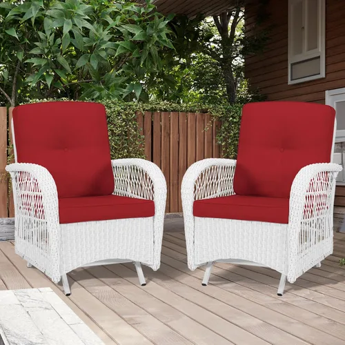 Miniatura 54 de MEETWARM Juego de 3 piezas de mimbre giratorio para patio al aire libre, mecedoras, juegos de muebles de patio de ratán con cojín grueso y mesa