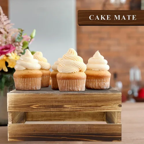 Miniatura 7 de Sieral 4 piezas de madera para cupcakes, soporte decorativo para postres, aperitivos, pasteles, caja de madera rústica, para almacenamiento