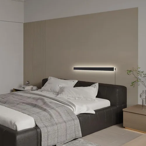 Miniatura 6 de KELUOLY Lámparas de pared modernas con enchufe, aplique de pared LED negro mate de 31.4 pulgadas, lámpara de pared interior acrílica cálida blanca