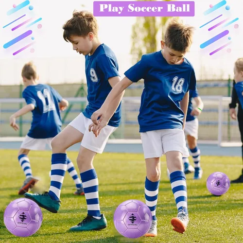 Miniatura 3 de Glitter Purple Soccer Ball Size 3 with Pump & Needle/Mesh Bag, Sofu PU Soccer Ball Kit for Indoor Outdoor Practicing Training Playing Gift Teens
