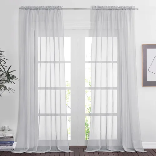 Miniatura 48 de NICETOWN Cortinas traslúcidas blancas de 63 pulgadas de largo para dormitorio, cortinas de gasa translúcida con bolsillo para barra, paneles