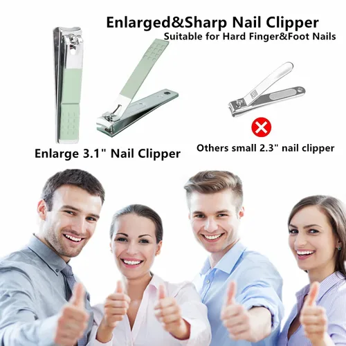 Miniatura 6 de Juego de manicura para hombres y mujeres, juego de cortaúñas de acero inoxidable 8 en 1, herramientas de cuidado personal con estuche de viaje Verde