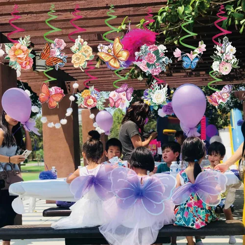 Miniatura 7 de Decoraciones colgantes de primavera para el hogar, remolinos colgantes de flores de mariposa, 30 piezas de serpentinas colgantes de techo
