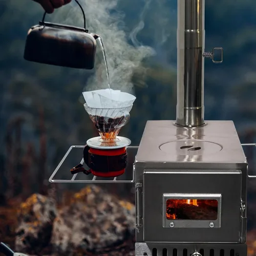 Miniatura 6 de Estufa de leña al aire libre, portátil con tubo de chimenea para cocinar, acampar, tienda de campaña, senderismo, pesca, mochilero