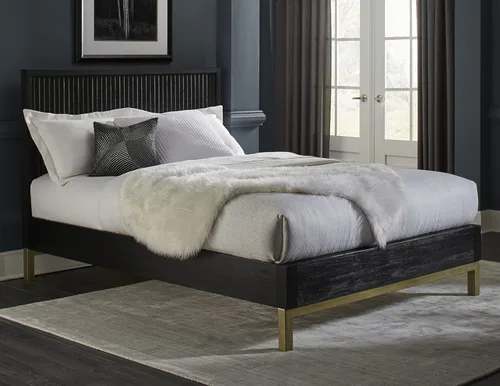 Modus Furniture Cama de madera maciza, California King, Kentfield - roble negro a la deriva