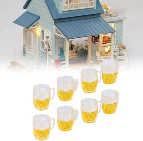 Miniatura 8 de VGEBY 20 tazas de cerveza para casa de muñecas, mini tazas de cerveza para casa de muñecas, modelo para mini manualidades, accesorios en miniatura
